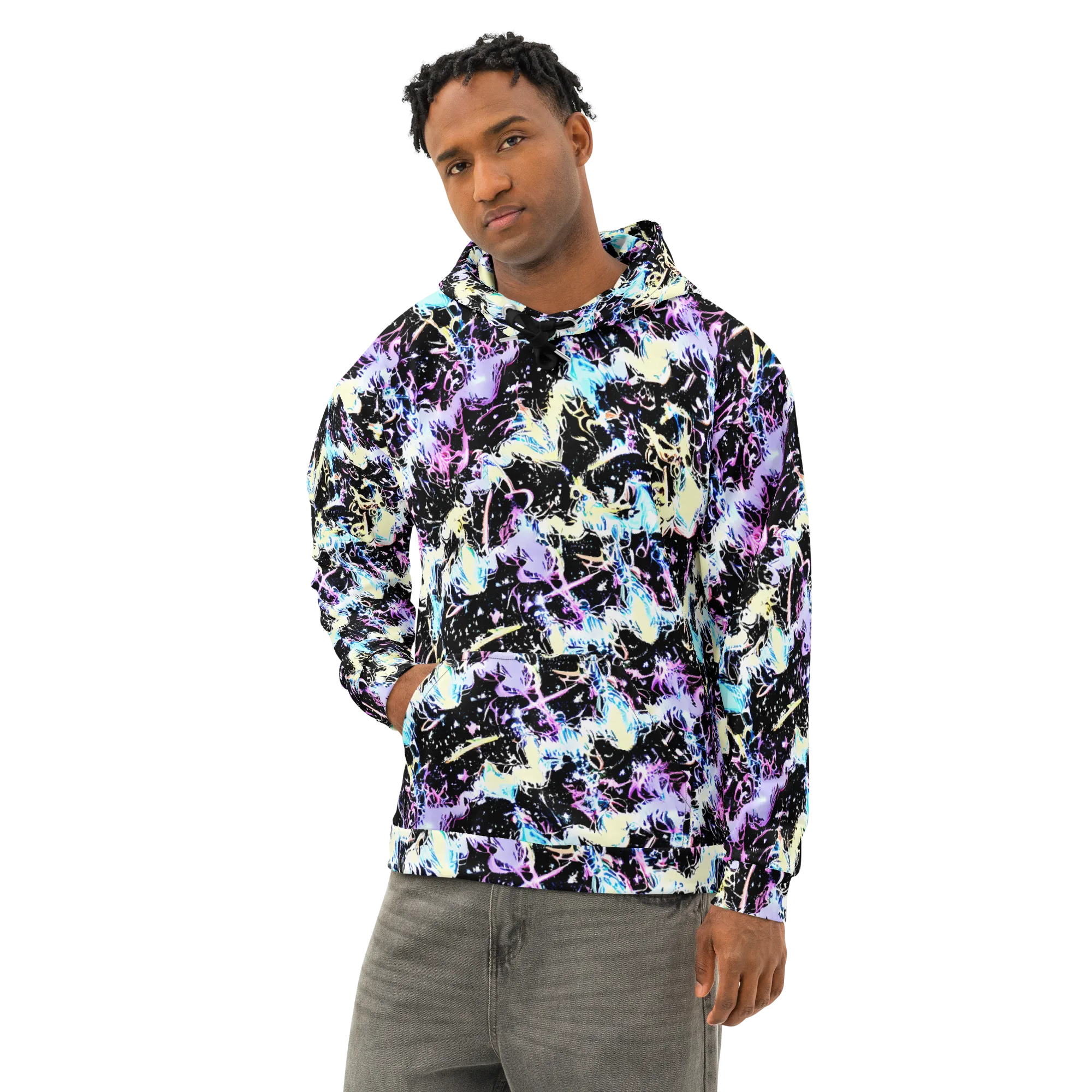 Midnight Botanica on Cotton Hoodie — Left Front
