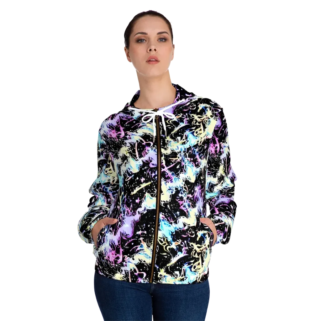 Midnight Botanica on Women's Full-Zip Hoodie — Front On Person