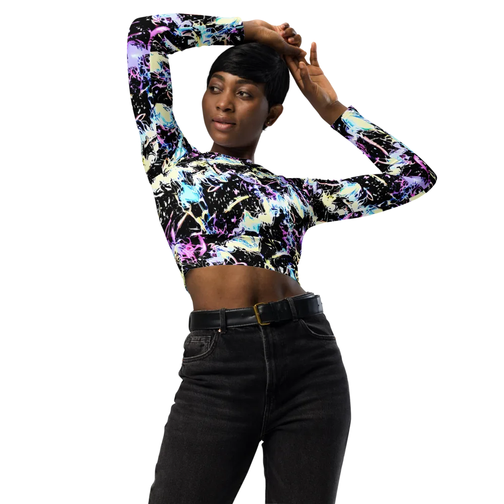 Midnight Botanica on Long Sleeve Crop Top — Front