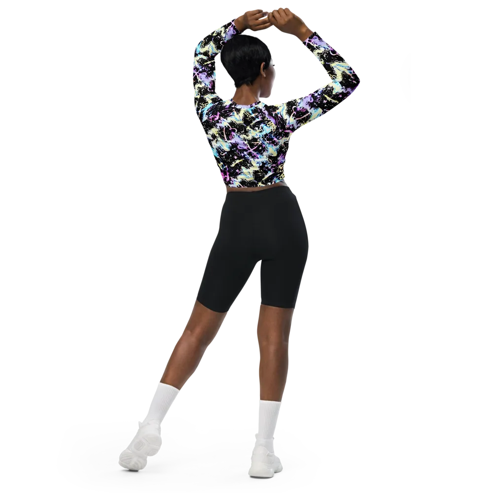 Midnight Botanica on Long Sleeve Crop Top — Back