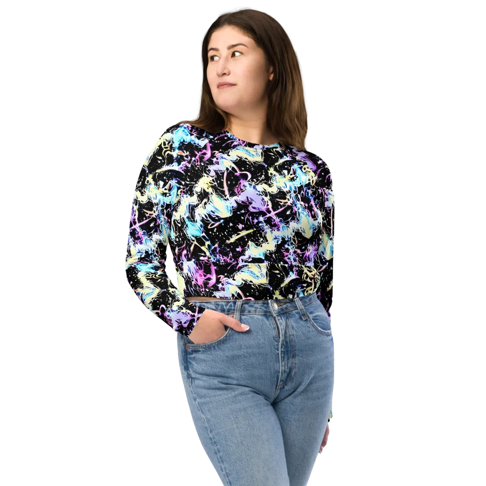 Midnight Botanica on Long Sleeve Crop Top — Front