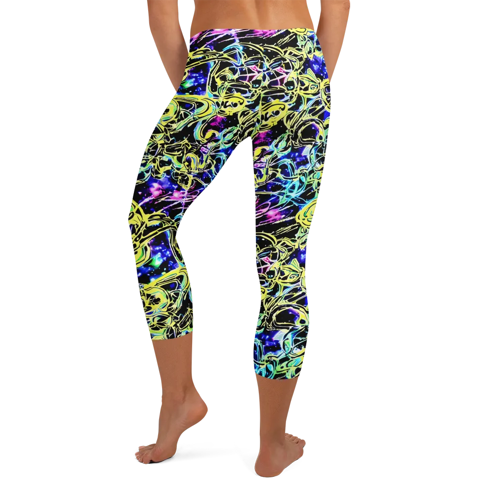 Neon Galaxy Ribbons on Capri Leggings — Back