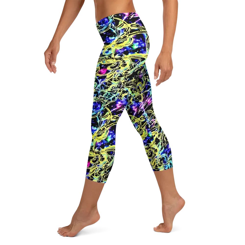 Neon Galaxy Ribbons on Capri Leggings — Left