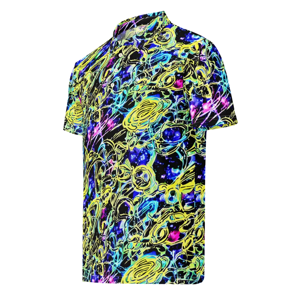 Neon Galaxy Ribbons on Men's Slim Fit Polo Shirt — Left Front