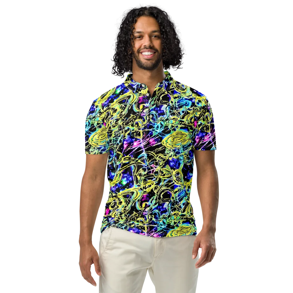Neon Galaxy Ribbons on Men's Slim Fit Polo Shirt — Front