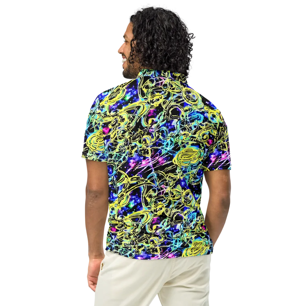 Neon Galaxy Ribbons on Men's Slim Fit Polo Shirt — Back