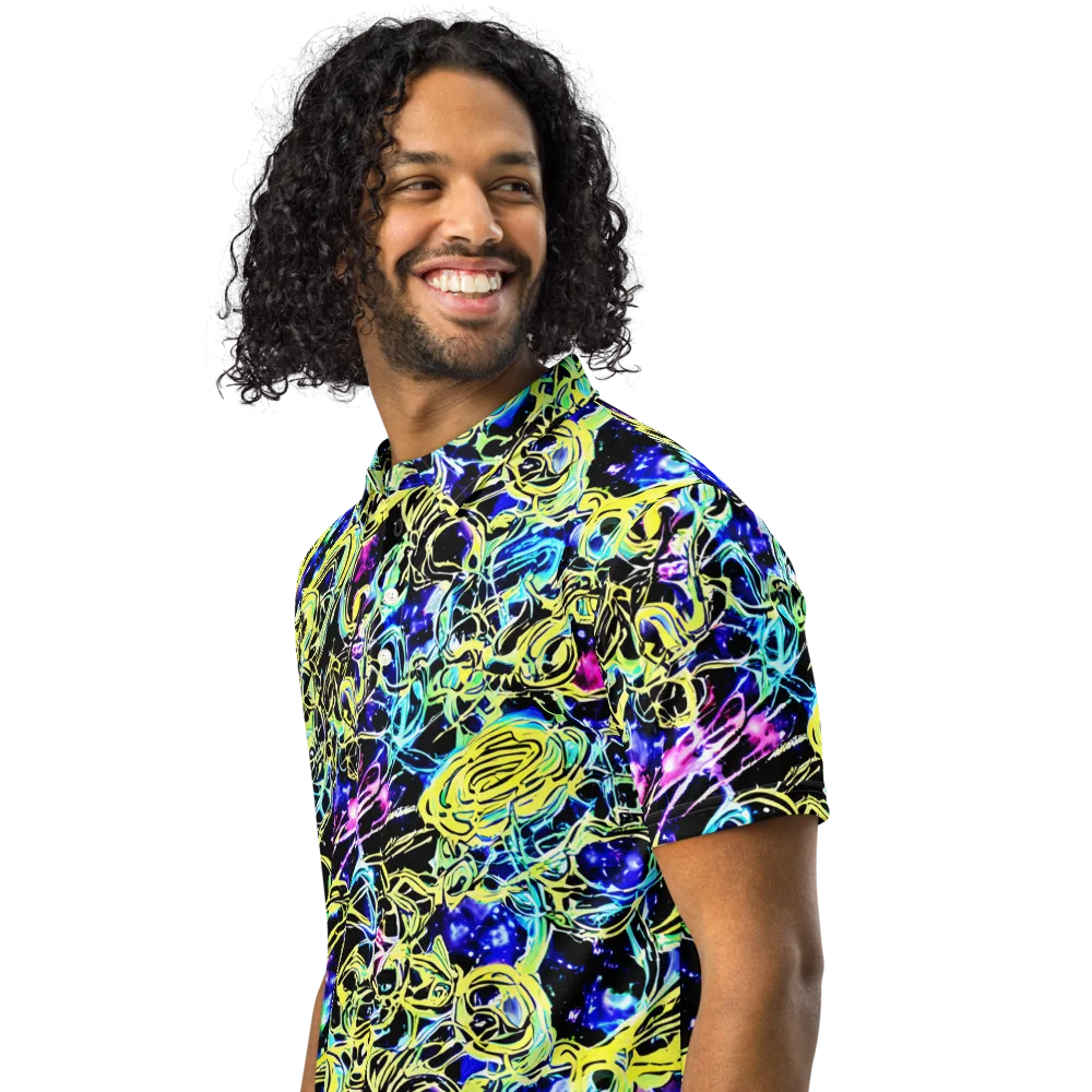 Neon Galaxy Ribbons on Men's Slim Fit Polo Shirt — Left Front