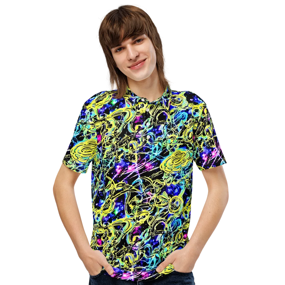 Neon Galaxy Ribbons on Men's Slim Fit Polo Shirt — Front
