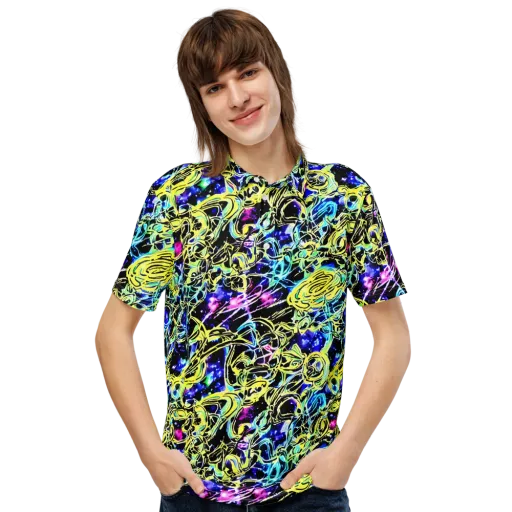 Neon Galaxy Ribbons on a Men's Slim Fit Polo Shirt