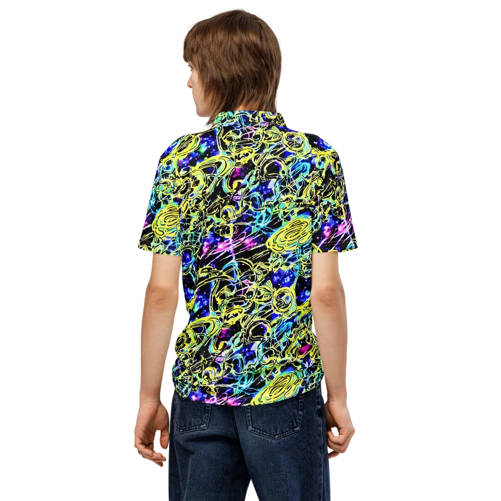 Neon Galaxy Ribbons on Men's Slim Fit Polo Shirt — Back