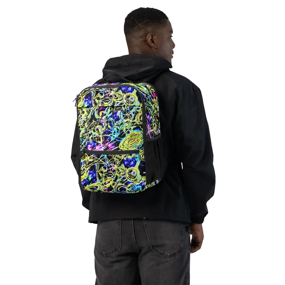Neon Galaxy Ribbons on Utility Backpack — Back
