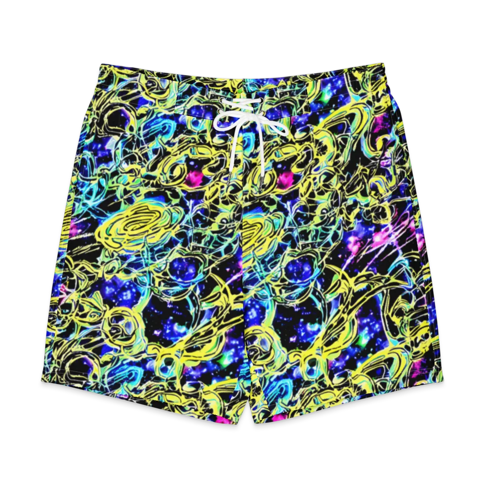 Neon Galaxy Ribbons on Men's Board Shorts — Front