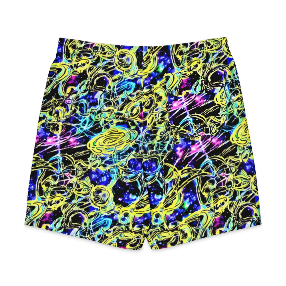 Neon Galaxy Ribbons on Men's Board Shorts — Back