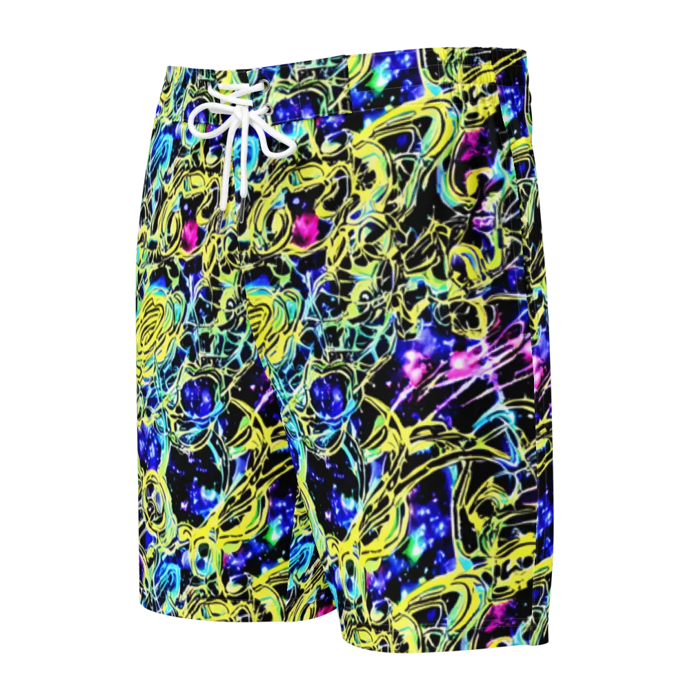 Neon Galaxy Ribbons on Men's Board Shorts — Front