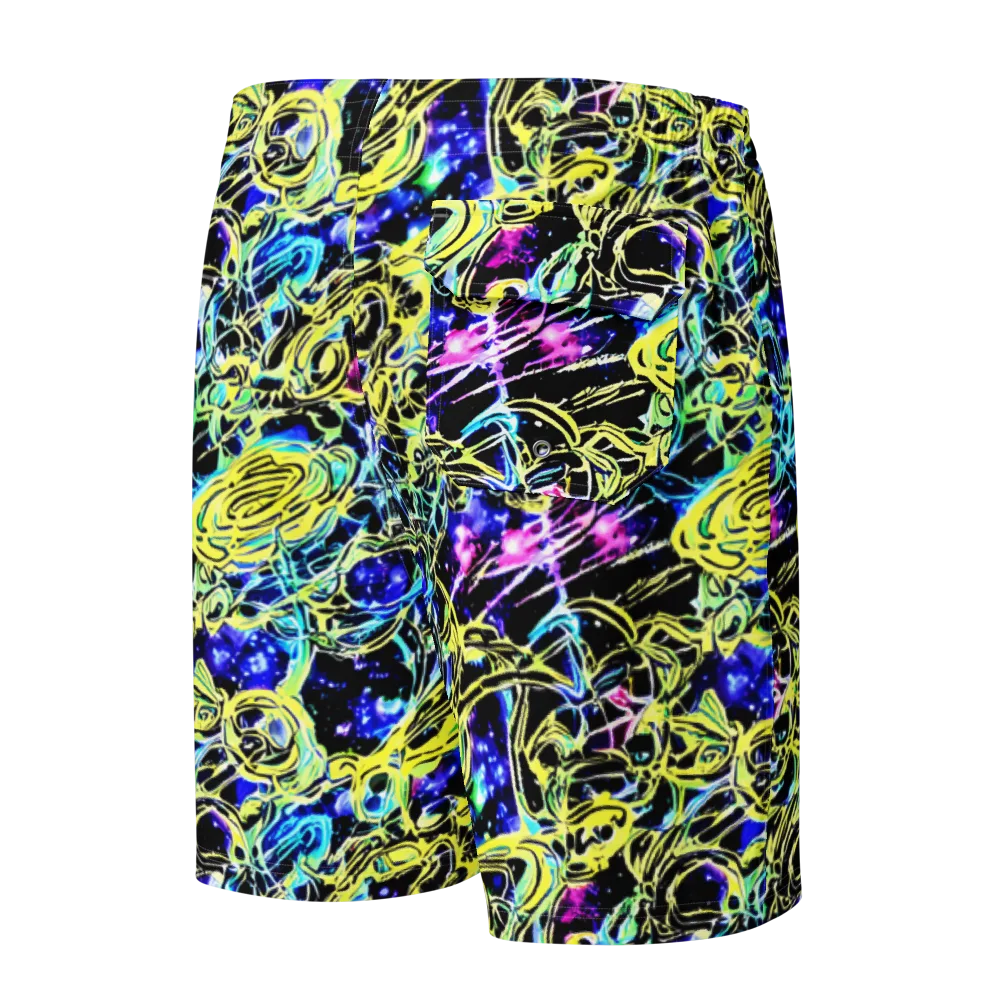 Neon Galaxy Ribbons on Men's Board Shorts — Back