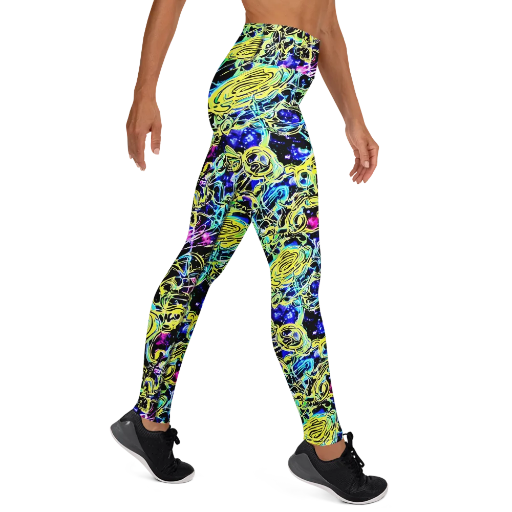 Neon Galaxy Ribbons on Yoga Leggings — Right