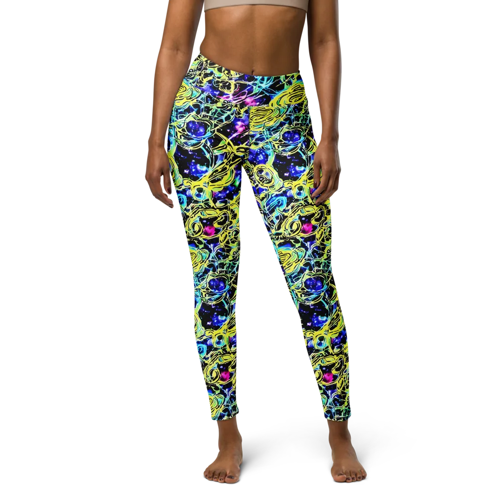 Neon Galaxy Ribbons on Yoga Leggings — Front