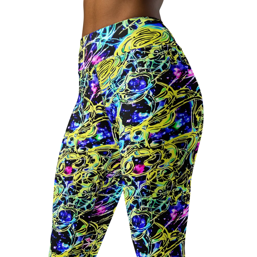 Neon Galaxy Ribbons on Yoga Leggings — Left Front