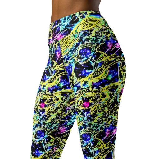 Neon Galaxy Ribbons on a Yoga Leggings