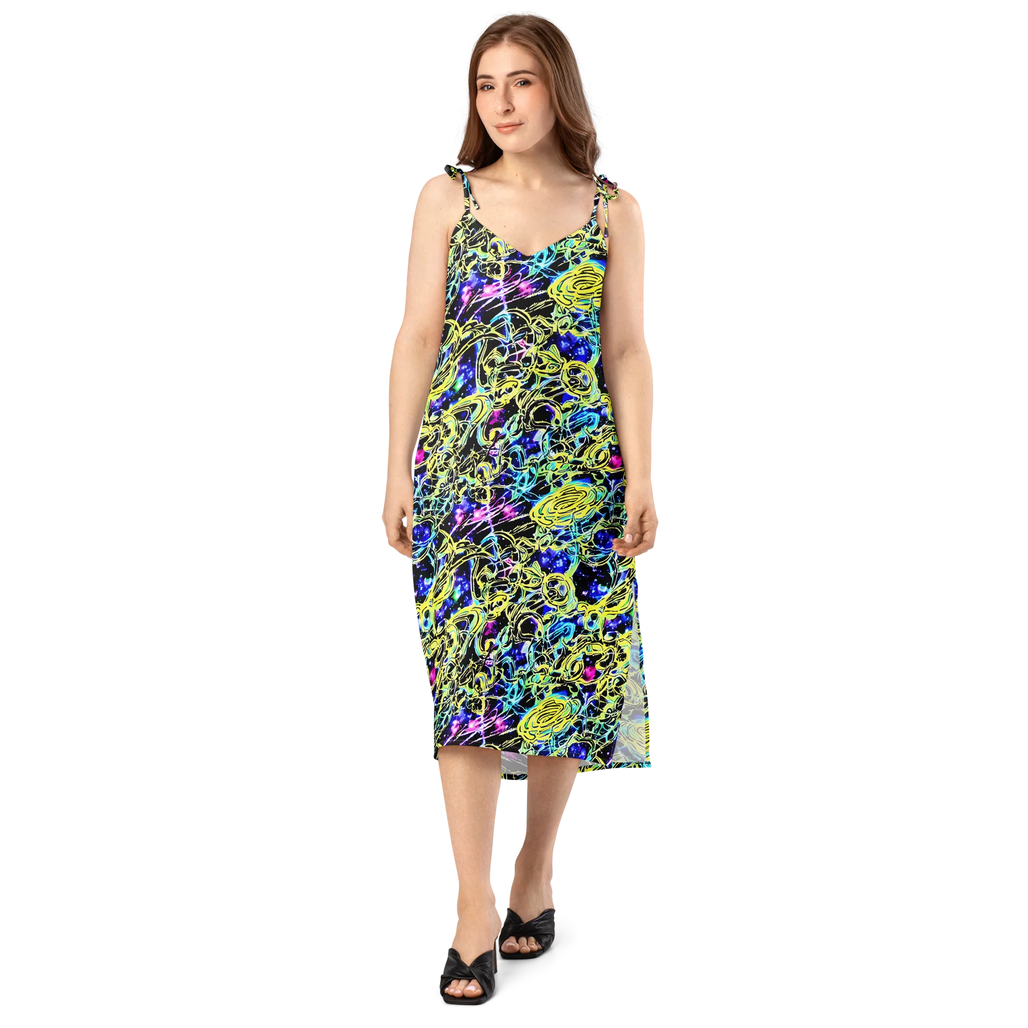 Neon Galaxy Ribbons on Slip Dress — Front