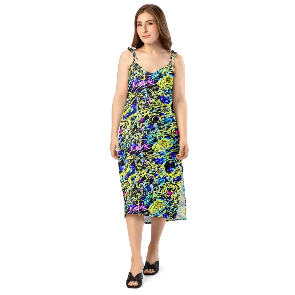 Neon Galaxy Ribbons on Slip Dress — Front