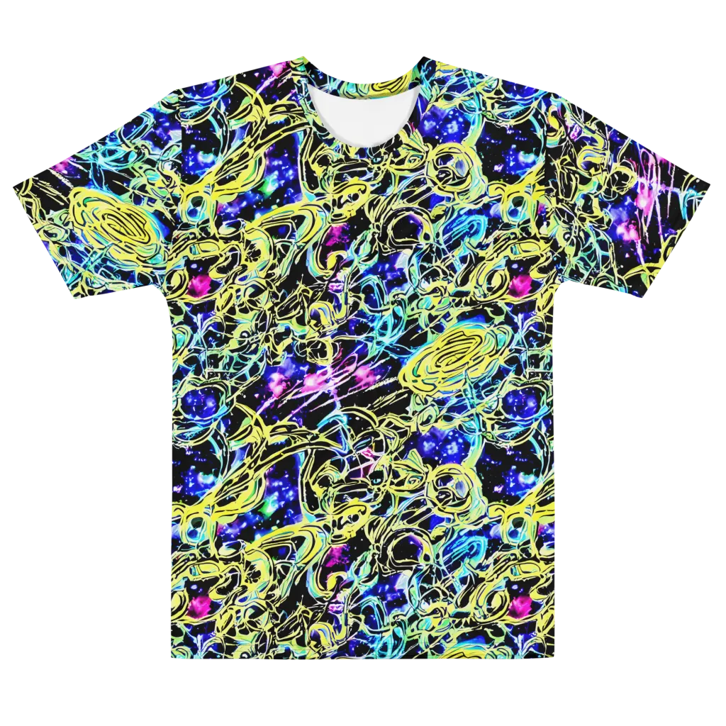 Neon Galaxy Ribbons on Men's Cotton Crew Neck T-Shirt — Front