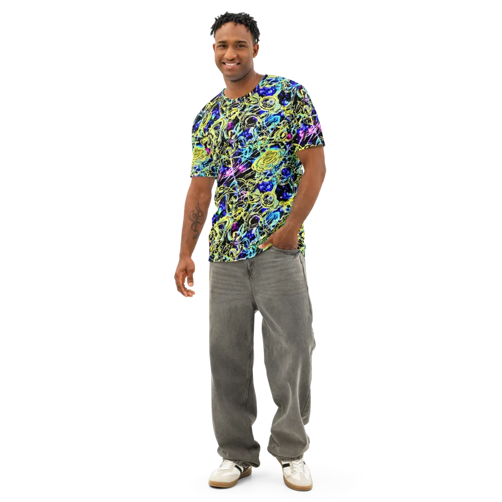Neon Galaxy Ribbons on Men's Cotton Crew Neck T-Shirt — Front