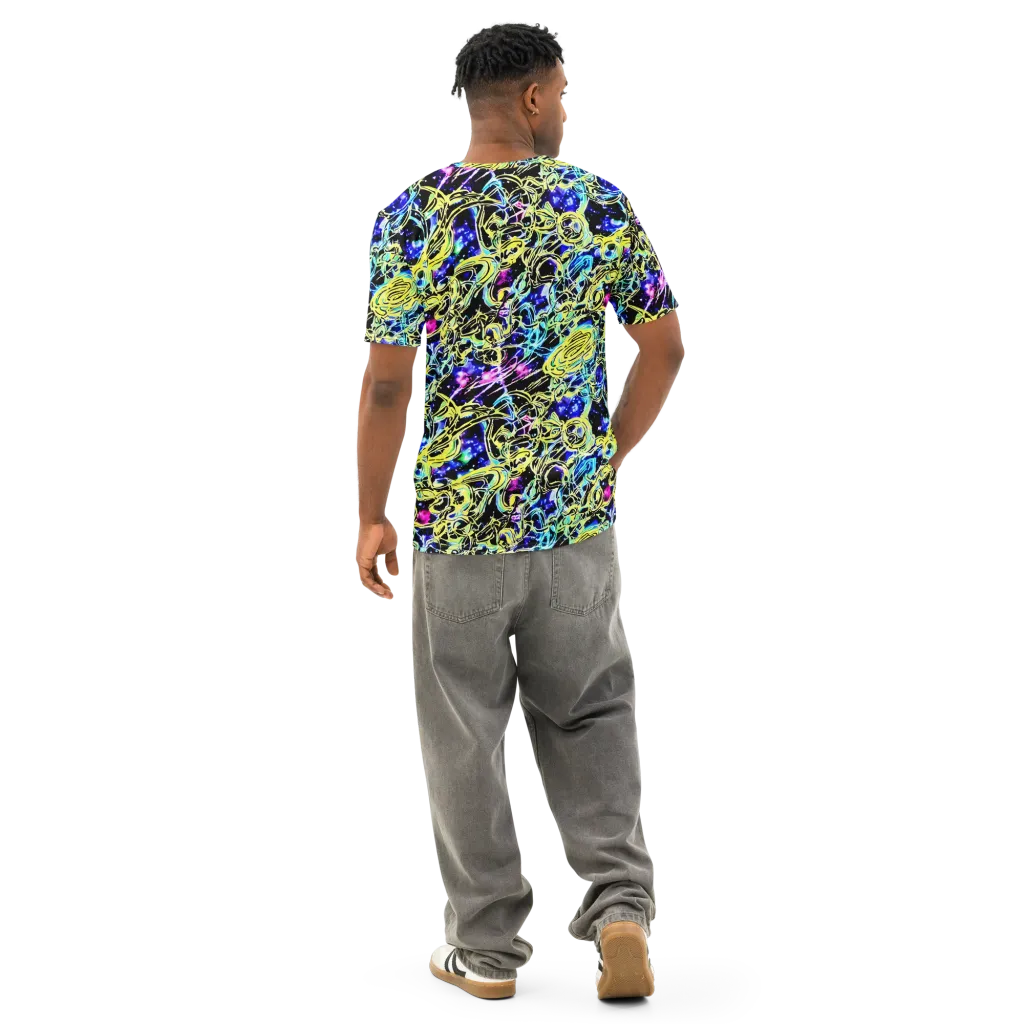 Neon Galaxy Ribbons on Men's Cotton Crew Neck T-Shirt — Back