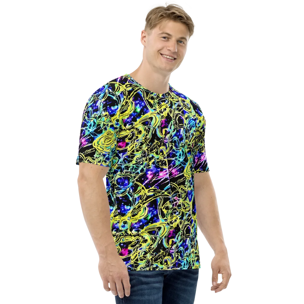 Neon Galaxy Ribbons on Men's Crew Neck T-Shirt — Right