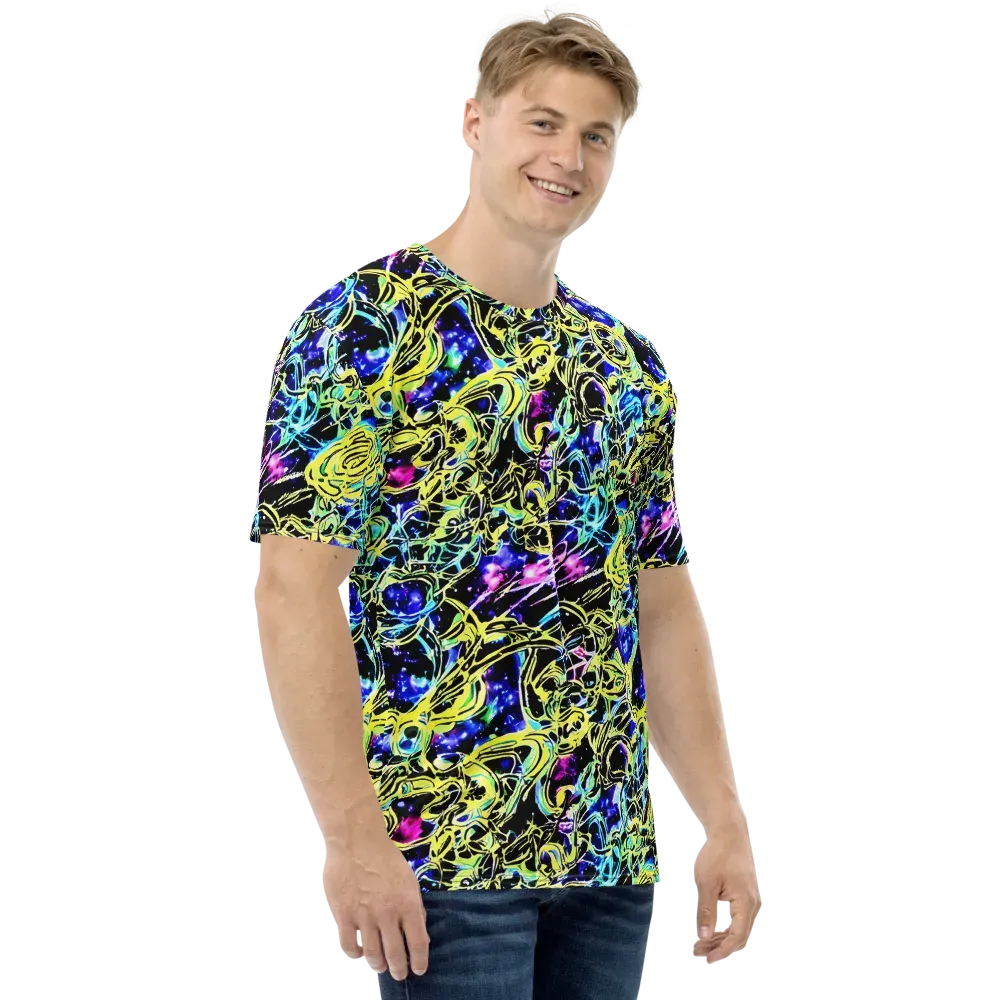 Neon Galaxy Ribbons on Men's Crew Neck T-Shirt — Right