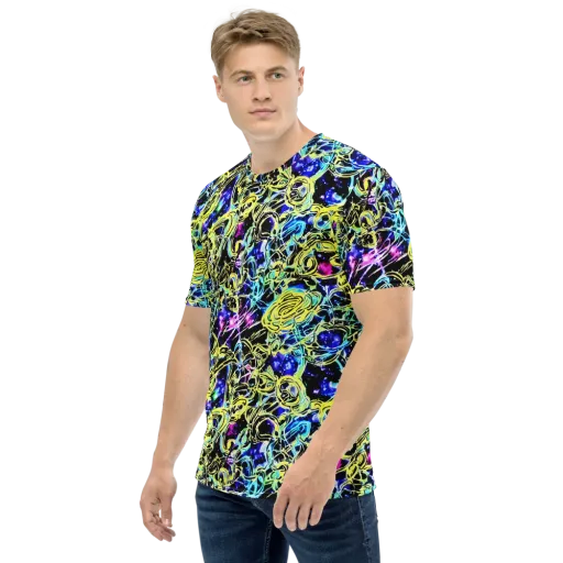 Neon Galaxy Ribbons on a Men's Crew Neck T-Shirt