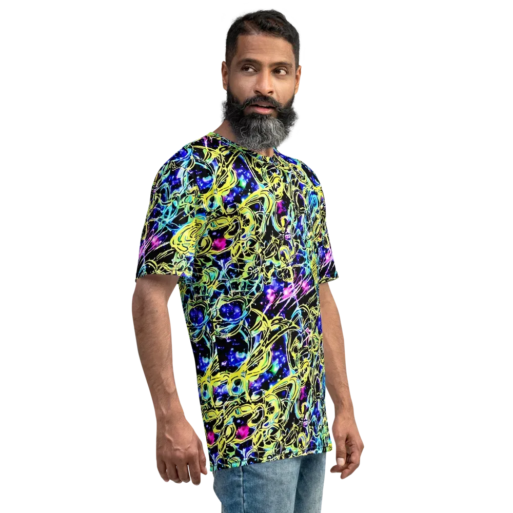 Neon Galaxy Ribbons on Men's Crew Neck T-Shirt — Right