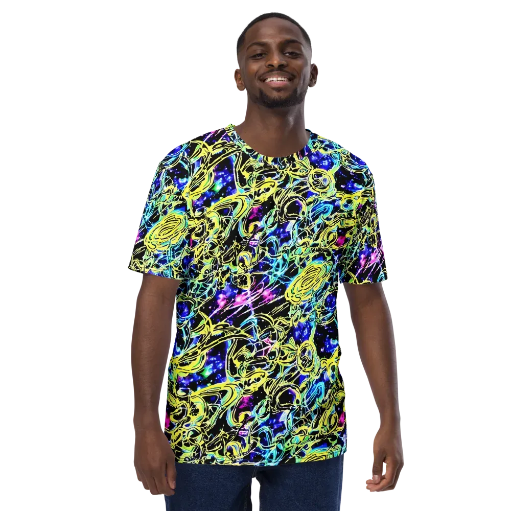 Neon Galaxy Ribbons on Men's Crew Neck T-Shirt — Front