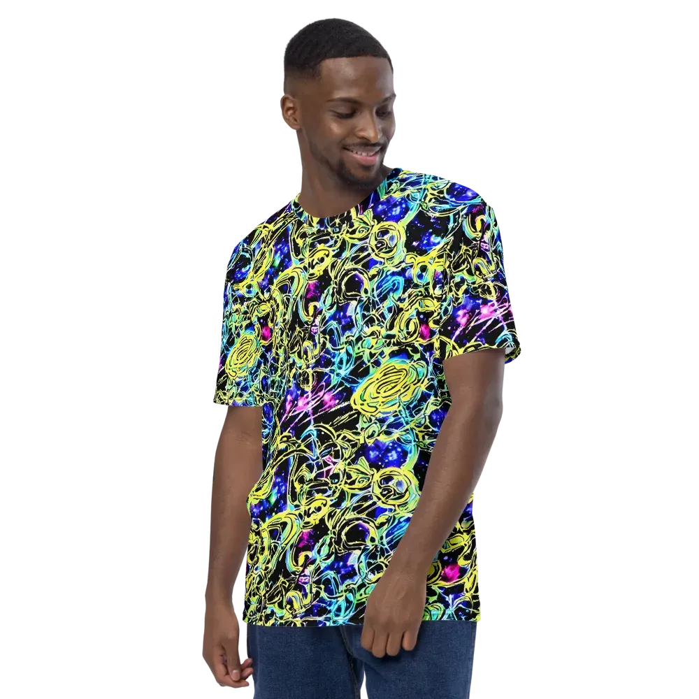 Neon Galaxy Ribbons on Men's Crew Neck T-Shirt — Left