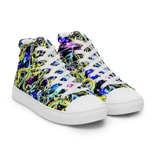 Neon Galaxy Ribbons on a Men's High Top Canvas Shoes
