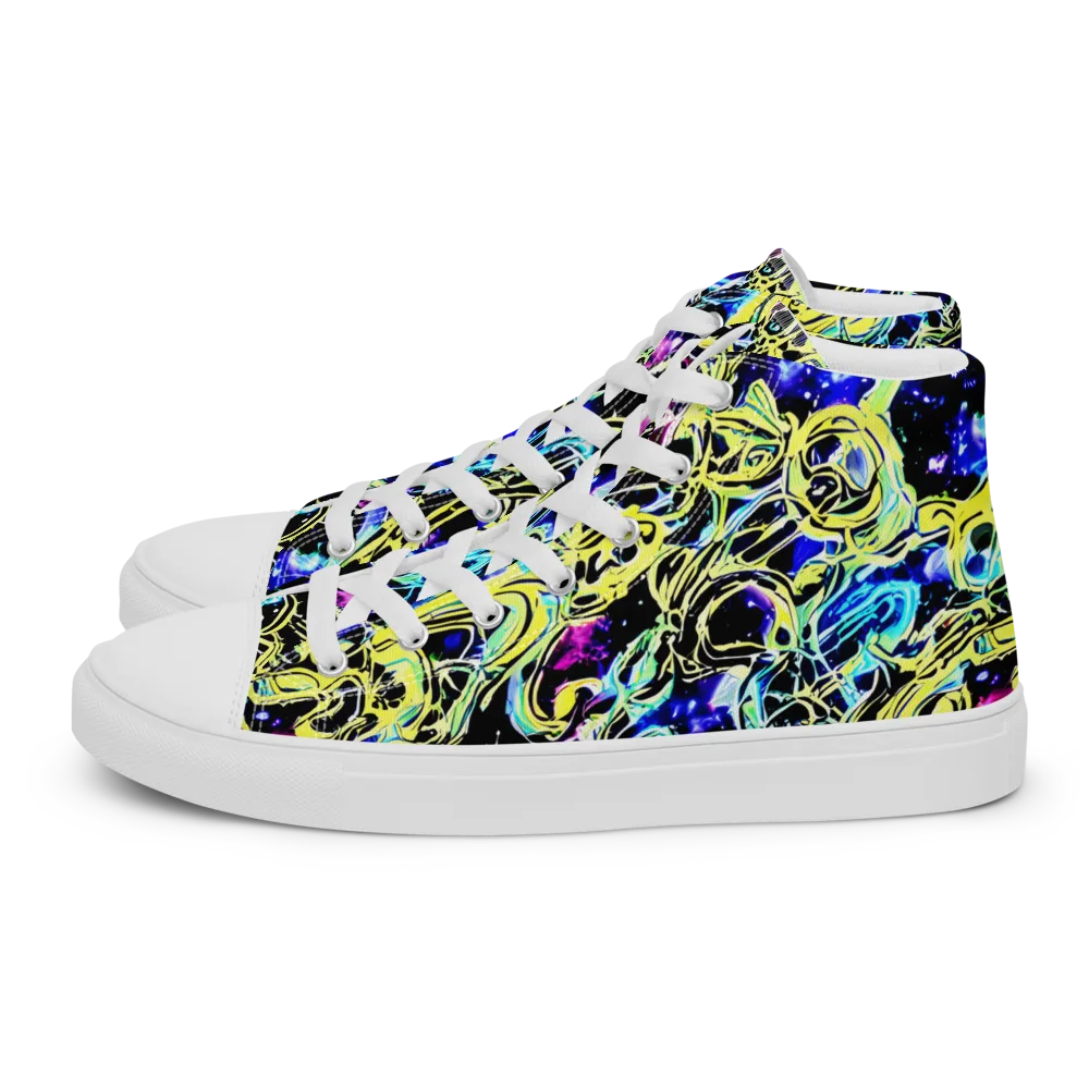Neon Galaxy Ribbons on Men's High Top Canvas Shoes — Left