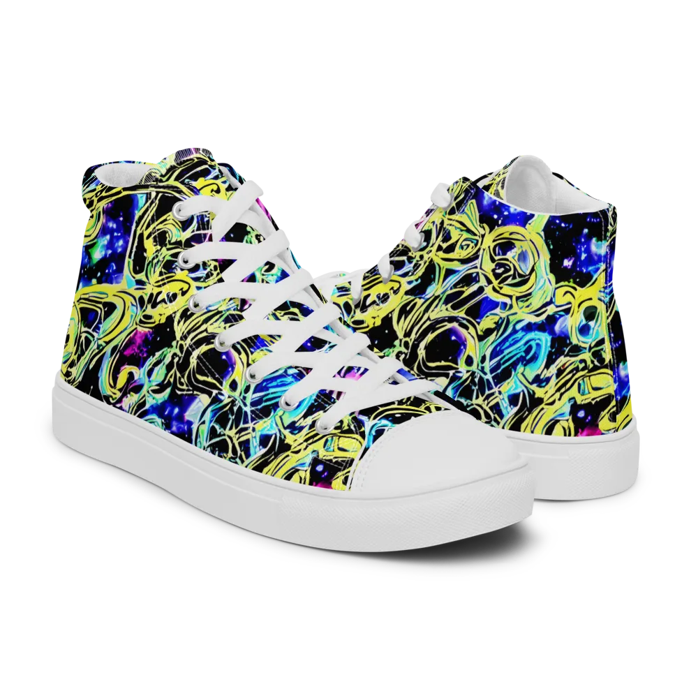 Neon Galaxy Ribbons on Men's High Top Canvas Shoes — Right