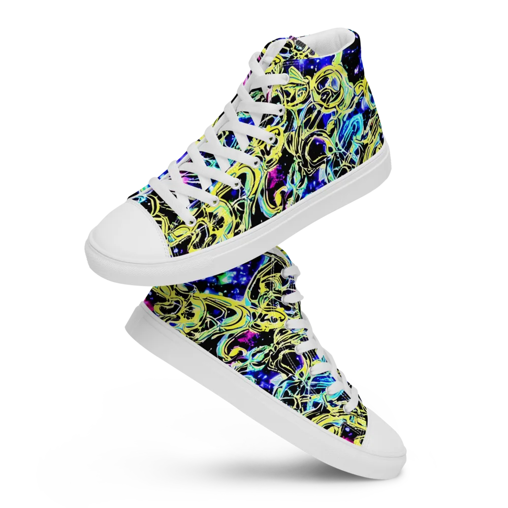 Neon Galaxy Ribbons on Men's High Top Canvas Shoes — Front