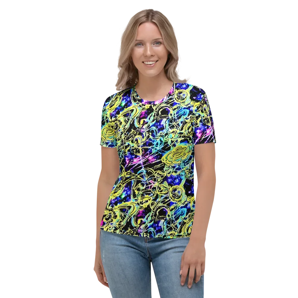 Neon Galaxy Ribbons on Women's Crew Neck T-Shirt — Front