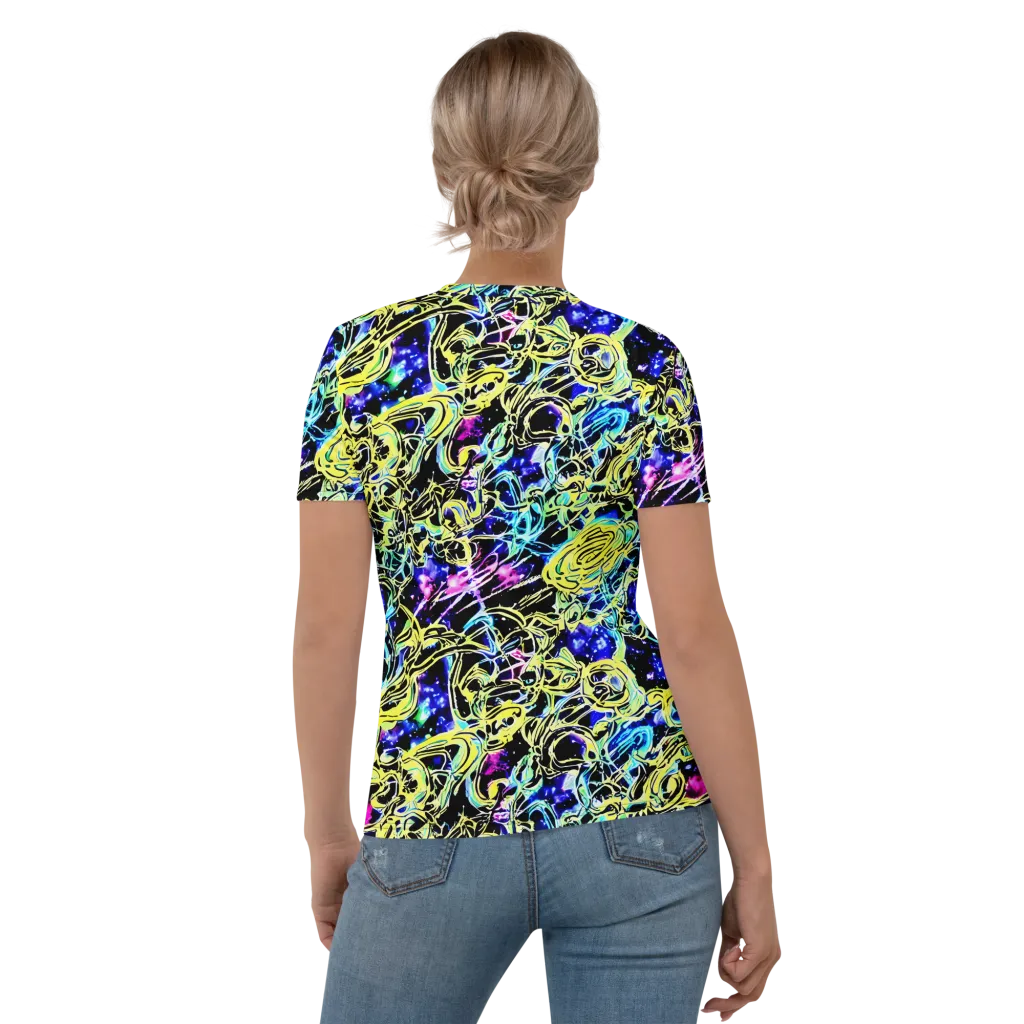 Neon Galaxy Ribbons on Women's Crew Neck T-Shirt — Back
