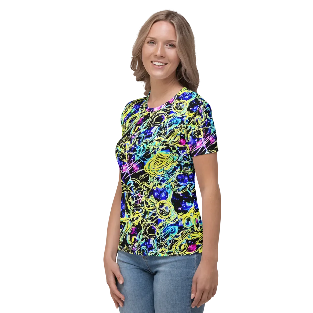 Neon Galaxy Ribbons on Women's Crew Neck T-Shirt — Left