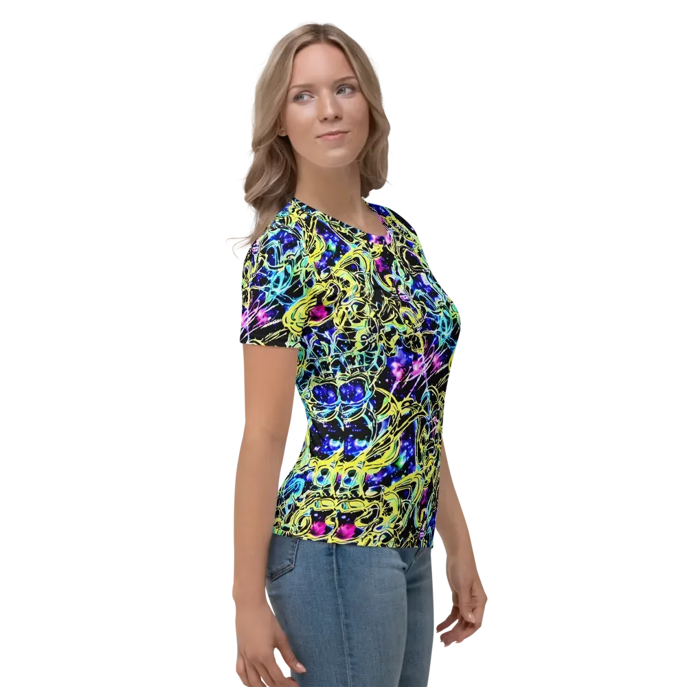 Neon Galaxy Ribbons on Women's Crew Neck T-Shirt — Right