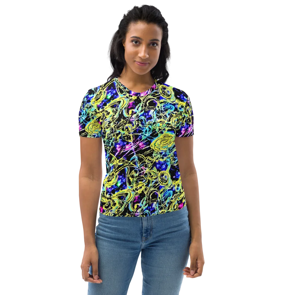 Neon Galaxy Ribbons on Women's Crew Neck T-Shirt — Front