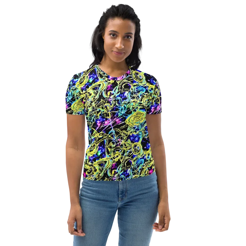 Neon Galaxy Ribbons on Women's Crew Neck T-Shirt — Front