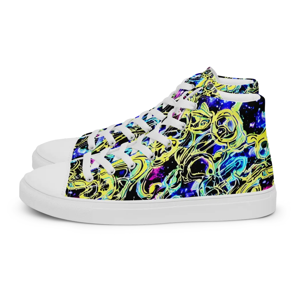 Neon Galaxy Ribbons on Women's High Top Canvas Shoes — Left