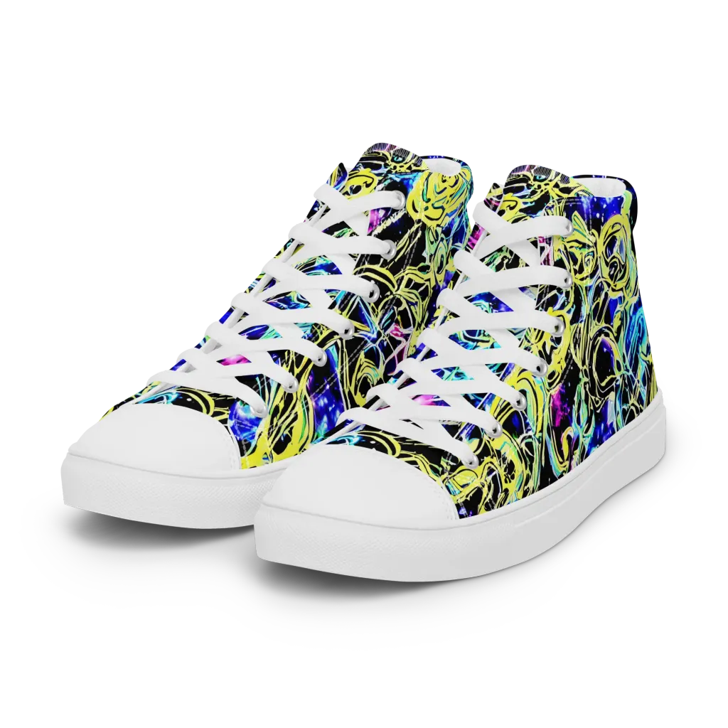 Neon Galaxy Ribbons on Women's High Top Canvas Shoes — Left Front