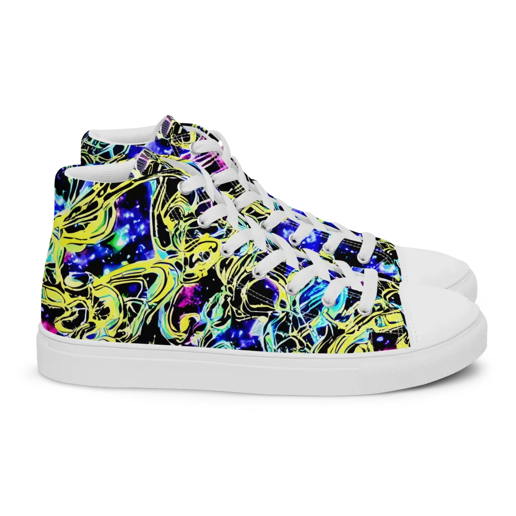 Neon Galaxy Ribbons on Women's High Top Canvas Shoes — Right