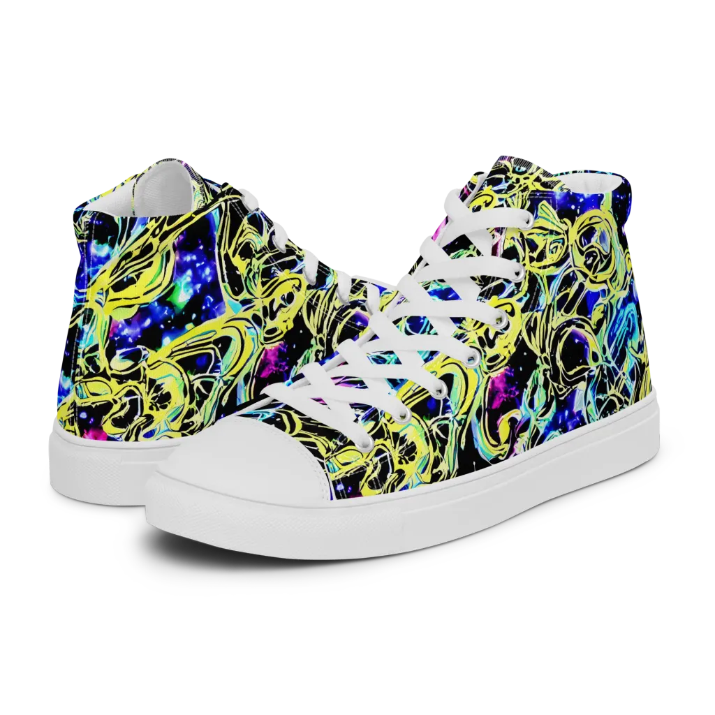 Neon Galaxy Ribbons on Women's High Top Canvas Shoes — Left