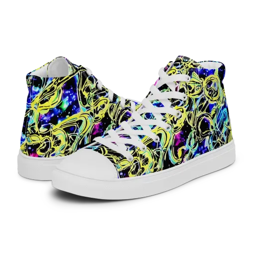 Neon Galaxy Ribbons on a Women's High Top Canvas Shoes
