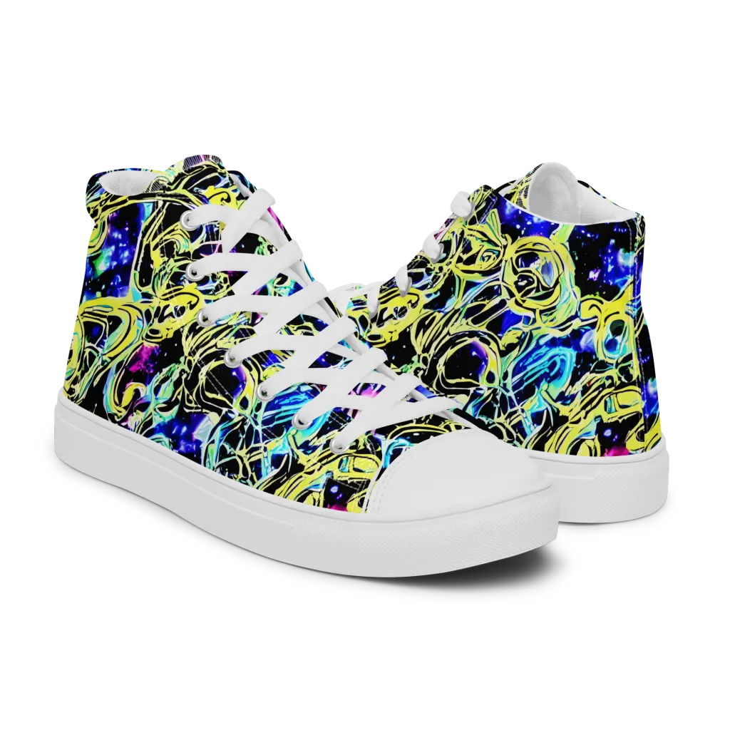 Neon Galaxy Ribbons on Women's High Top Canvas Shoes — Right